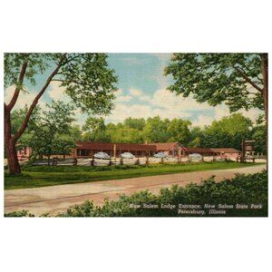 Postcard New Salem Lodge Entrance New Salem State Park Petersburg Illinois